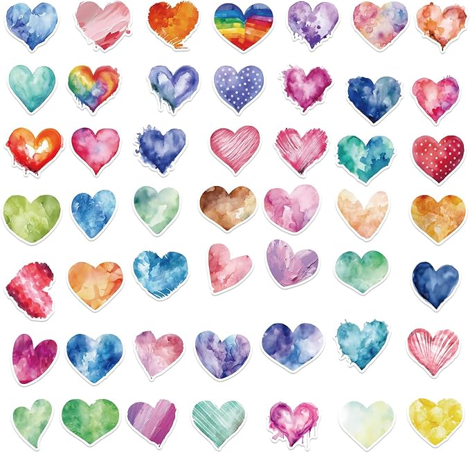 Love Heart Aesthetic Stickers for Valentine's Day, 50PCS Colorful Heart Vinyl Waterproof Stickers for Water Bottle, Laptop, Scrapbook, Journal, Gift Decorative Decals, Party Supplies