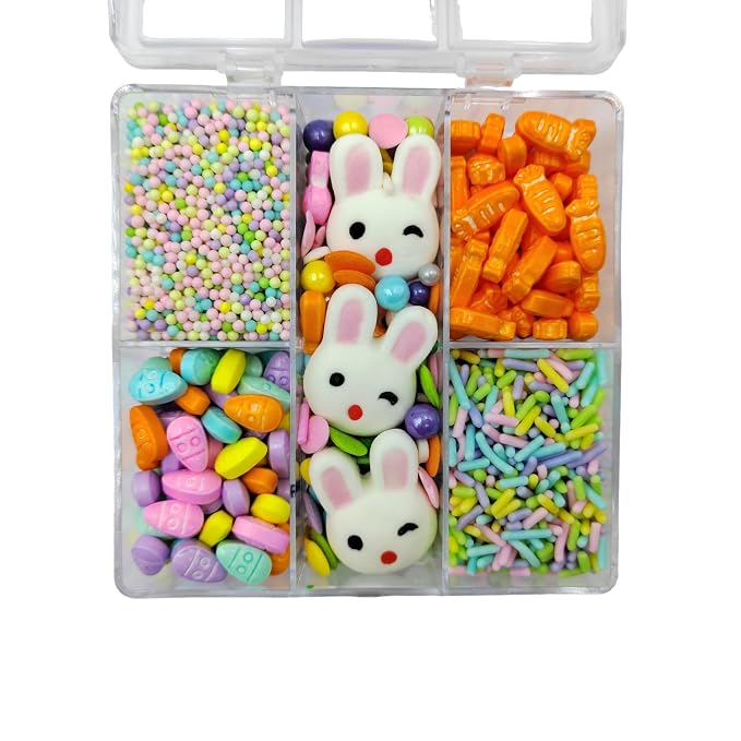 Easter Sprinkles for Cupcakes, Edible Carrot Easter Egg Sprinkles with Sugar Pearls Jimmies Nonpareils and 3 Pieces Bunnys for Cake Decorating Baking Cookies Cupcake Topper