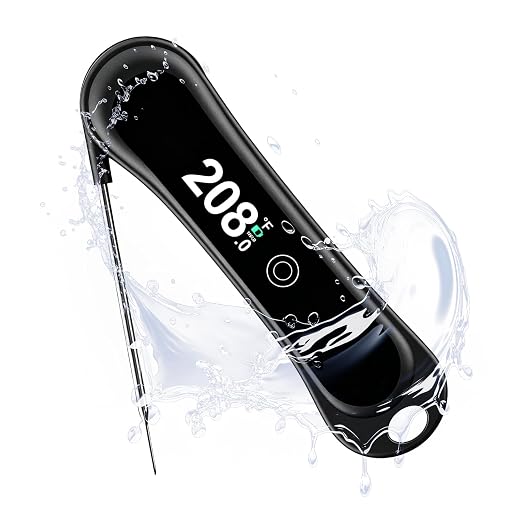 Food Thermometer Digital, Instant Read Meat Thermometer with Backlight & Foldable Probe, Waterproof Kitchen Cooking Thermometer for Grill, BBQ, Deep Fry, Candy, Milk, Coffee