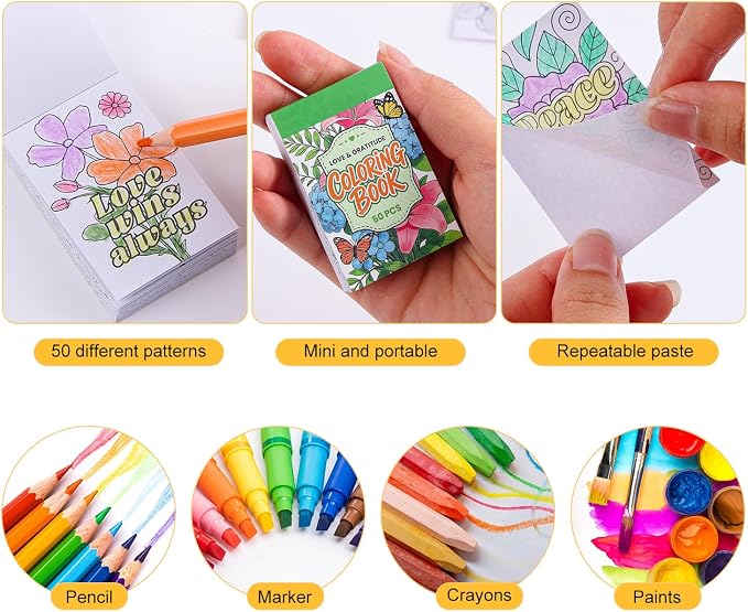 Women's Mini Coloring Book, 6 Pack Small Coloring Books for Adults, 2.36" x 1.57" Pocket Size, Motivational Quote Coloring Stickers Books for Adult to Relief Stress Pass The Time