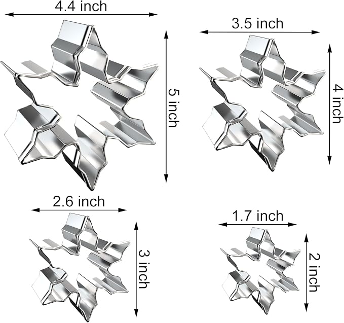 Snowflake Cookie Cutter Set - 5 inch, 4 inch, 3 inch, 2 inch - 4 Piece Christmas Winter Snowflake Cookie Cutters Shapes Molds - Stainless Steel