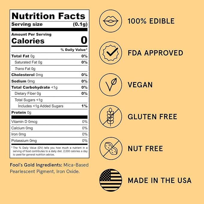 Fancy Sprinkles Fool's Gold Edible Glitter | Luster Dust for Drinks, Cocktails & Cake Decorating | Vegan, Gluten Free, Non-GMO | Made in USA | 4gm