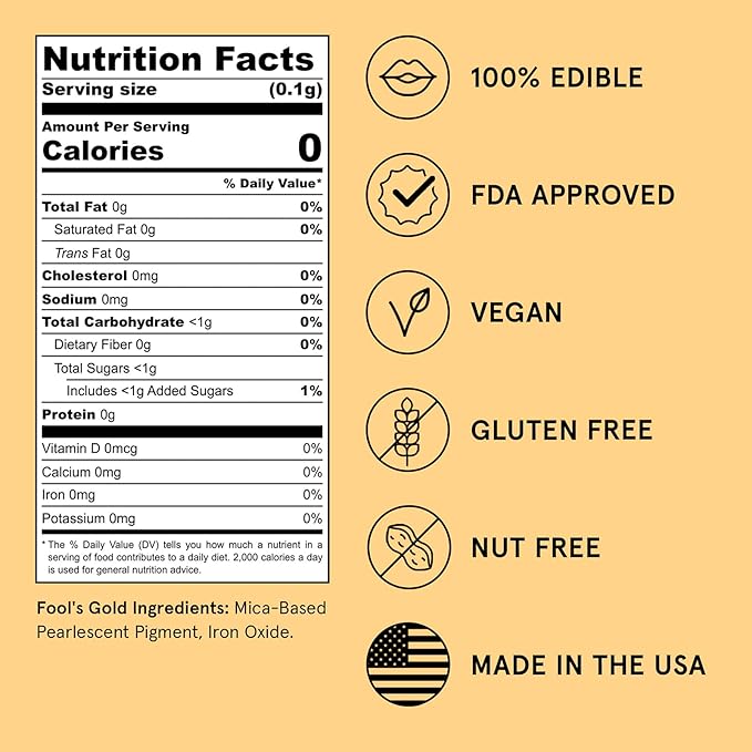 Fancy Sprinkles Fool's Gold Edible Glitter Spray Pump | 2-Pack Metallic Gold Glitter for Drinks, Cocktails & Cake Decorating | Vegan & Gluten Free | Made in USA | 4gm each