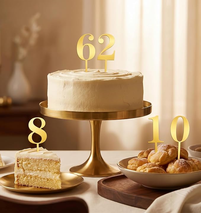 20 Pcs Gold Numbers for Cake, Acrylic Numbers 0-9 Shiny Gold Cake Toppers for Birthday Party, Wedding, Anniversary