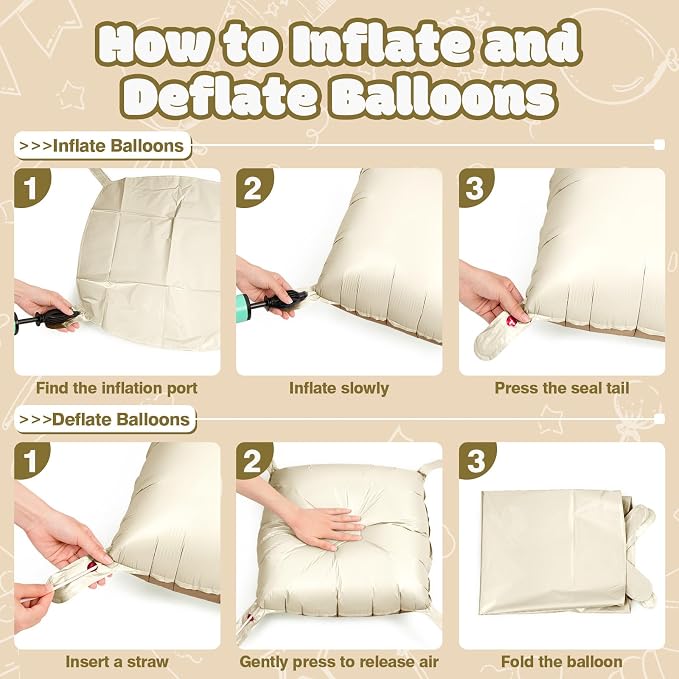 NISOCY 25PCS Coffee White Square Foil Balloons Wall Backdrop Double Sided Coffee Sand White Balloons Arch Kit for Birthday Bridal Baby Shower Gender Reveal Wedding Thanksgiving Party Decorations