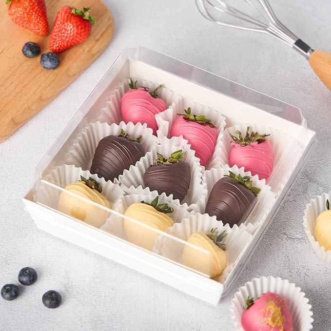 ZORRITA Large Charcuterie Boxes with Clear Lids, 7x7 Inch, 20 Pack, White | Disposable, Square, Kraft Paper, To Go Food Containers, Bakery Boxes, For Charcuterie Desserts Strawberries Cookies