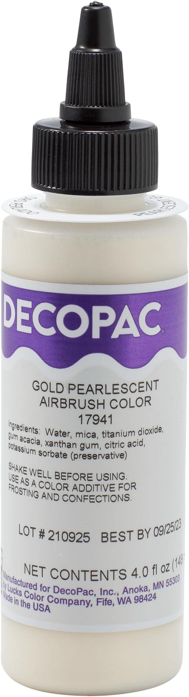 DecoPac Premium Airbrush Color, Pearlescent Silver Shimmer, Edible Airbrush Paint for Decorating Cakes, Cupcakes, and Cookies, Food Coloring, 4oz