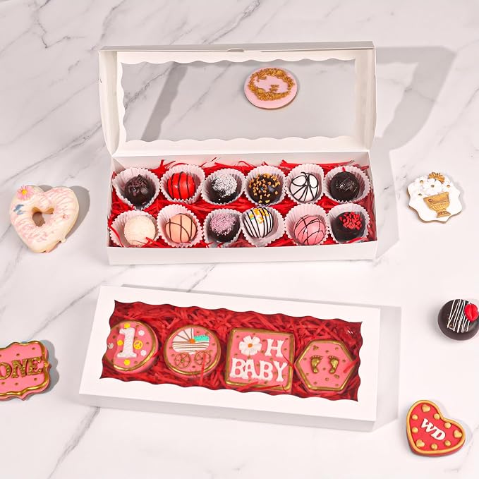 24pcs 12x5x1.5Inches White Bakery Boxes with Window Cookies Boxes Chocolate Truffle Boxes Cakesickle Boxes Macaron Boxes Browines Treat Boxes for Christmas Valentine's Easter Mother's Day