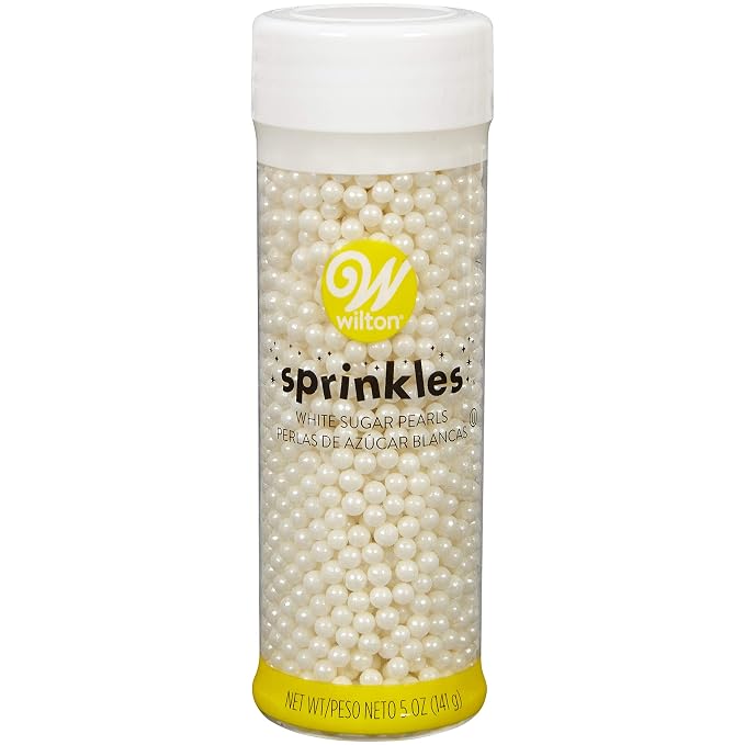 Wilton White Sugar Pearl Sprinkles, Edible Cake Pearls for Wedding Cakes, Cupcakes, Cookies & Desserts, Elegant Pearlescent Sprinkles for Special Occasions, 4.9 oz