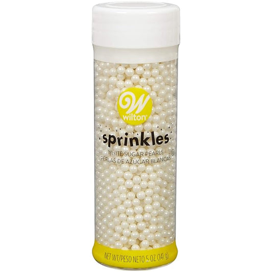 Wilton White Sugar Pearl Sprinkles, Edible Cake Pearls for Wedding Cakes, Cupcakes, Cookies & Desserts, Elegant Pearlescent Sprinkles for Special Occasions, 4.9 oz