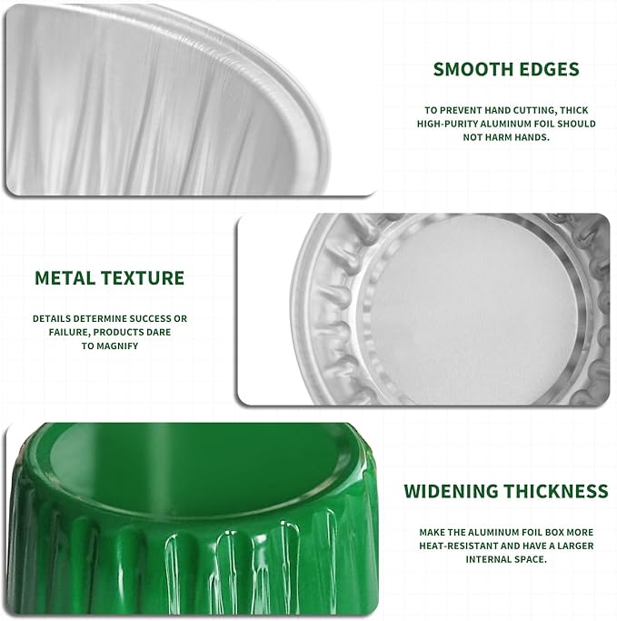 St. Patrick's Day 50Pcs Mini Aluminum Foil Cupcake Baking Cups,5oz Cake Pans Disposable,Mini Loaf Pans with Lids,Disposable Ramekins,Tin Cups Containers for Cupcake,Pudding,Muffin(50, Green)