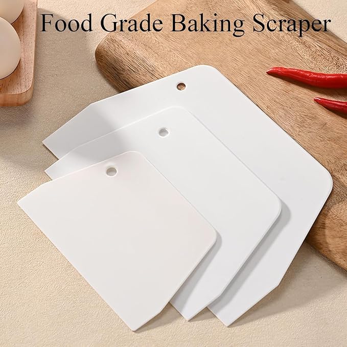 3 Piece Plastic Dough Scraper, Food Grade Trapezoidal Bread Scraper Set with Silicone Baking Mat, Multipurpose Kitchen Bowl Scrapers for Bread Cake Fondant Icing Cream Pizza Making