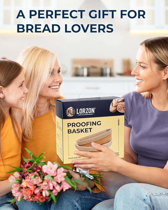 Lorzon Banneton Bread Proofing Baskets Set, 10″ Round & 11″ Oval Sourdough Proofing Baskets with Liners, Proofing Bowls for Sourdough Bread (Plastic)