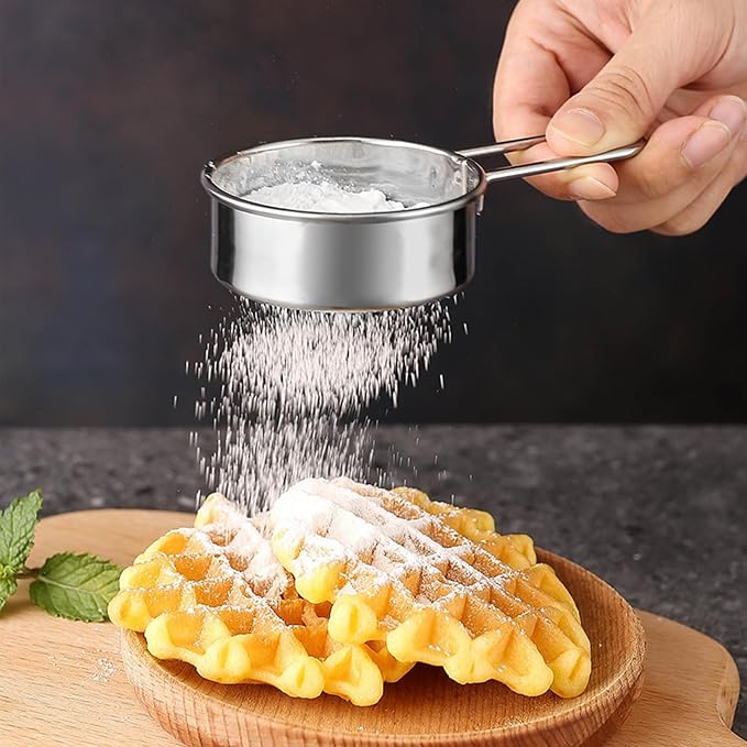 Sifter for Baking Powdered Sugar,Duster Flour Sifter for Baking,Sieve Fine Mesh Stainless Steel for Powdered Sugar, Cocoa Powder, Matcha Powder