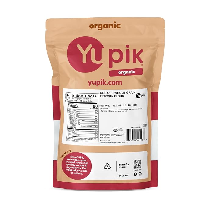 Yupik Organic Whole Grain Einkorn Flour 2.2 lb, USDA Certified, Ancient Grain Flour, Lower Gluten, Easy to Digest, Ideal for Baking Breads, Pancakes & Pasta