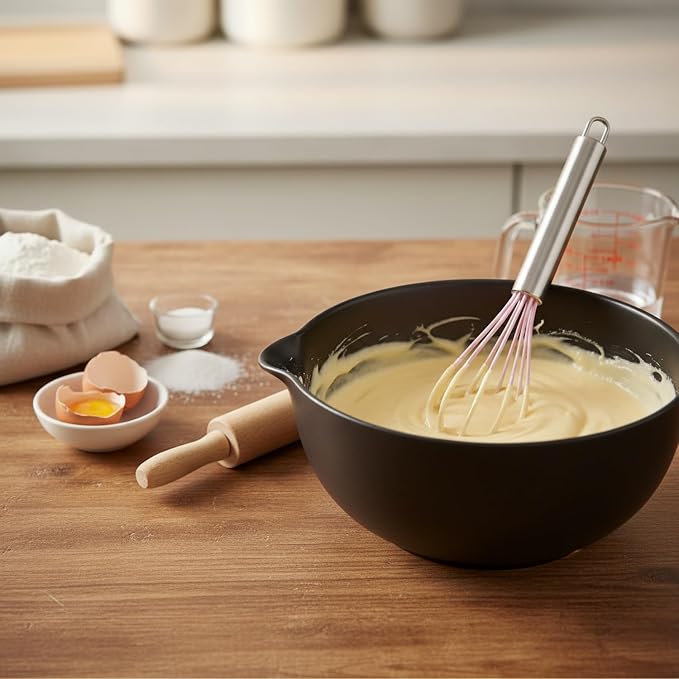 Multipurpose Silicone Whisk for Batters, Sauces & Eggs - Non-Scratch Coated Wires with Stainless Steel Core, 13 Inch Kitchen Tool