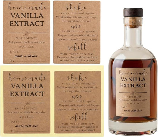 48 Pack Vanilla Extract Labels, 1.5×2 Inch Square Bottle Labels Homemade Ingredients Label Stickers for Handcrafted Vanilla Bottles,Jar Kitchen Pantry