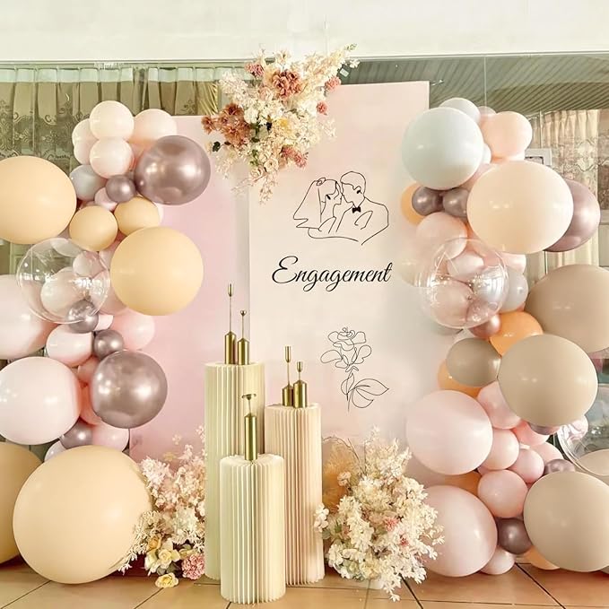 MEBAY Boho Pink Nude Neutral Balloon Arch Kit, 166Pcs Pastel Brown Maca Light Pink Nude Champagne Gold Balloons Garland for Baby Shower Gender Reveal Birthday Party Decoration