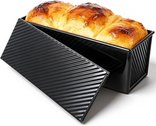 Pullman Loaf Pan with Lid 13x4 Inch, 2.2lb Carbon Steel Bread Pan, 2.2 lb Dough Capacity Bread Loaf Pans Heavy Duty, for Homemade Sourdough & Sandwich Breads, Nonstick & Easy Clean, Black