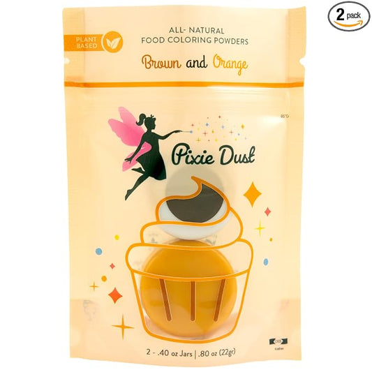 All Natural Brown & Orange Food Coloring Powder 2 Color Set. | Perfect for cake decor, cookie Frosting, Icing & Drinks | Dye Free - Plant Based - Kosher | No Carmine, No Annatto, No Caramel, Flavorless | By Pixie Dust | Large (0.40 oz / 11g Each) 22gr ...