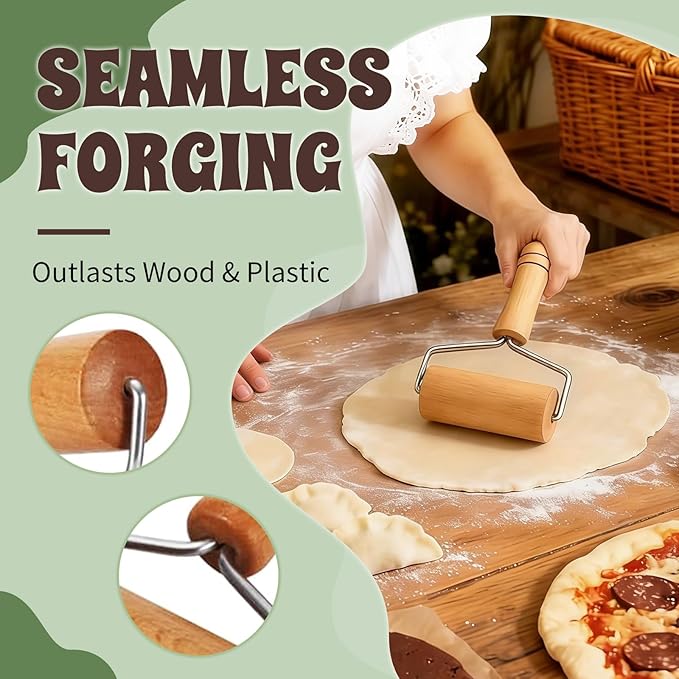 Small Wooden Rolling Pin for Baking, 7 Inch Mini Dough Roller, Non Stick Pizza Roller for Pastry Cookie Tortilla Dumpling Fondant Pie Crust Pasta (GMZ-T)