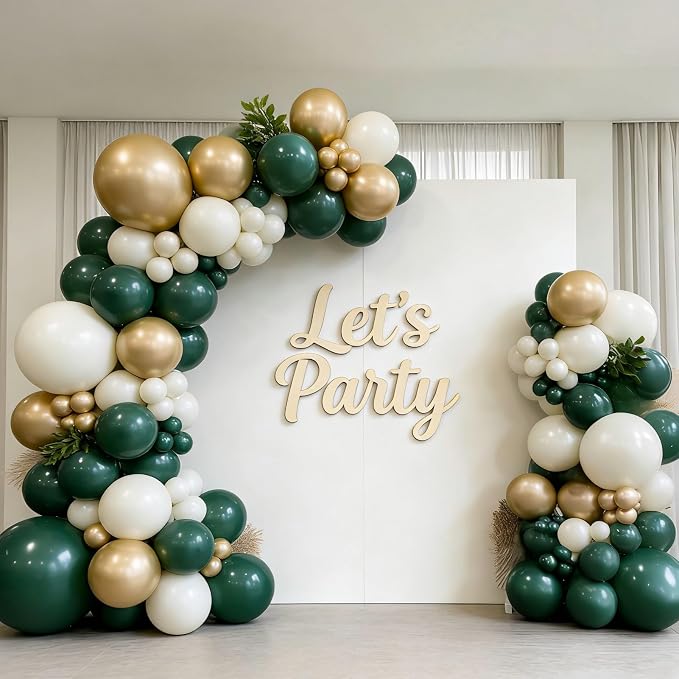143pcs Emerald Green White Gold Balloon Garland Arch Kit Dark Green White Gold Balloons for Jungle Safari Wedding Graduation Birthday Party Decorations