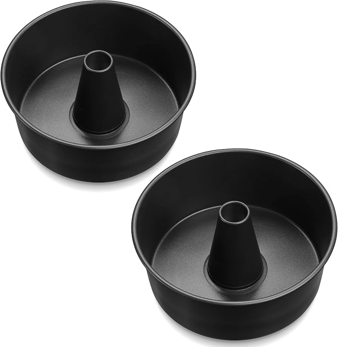 LIANYU Angel Food Cake Pan Set of 2, 10 x 4 Inch Black Nonstick Tube Pan for Baking Pound Cake, Deep Chiffon Mold with Stainless Steel Core, Easy to Release, Leak Resistant
