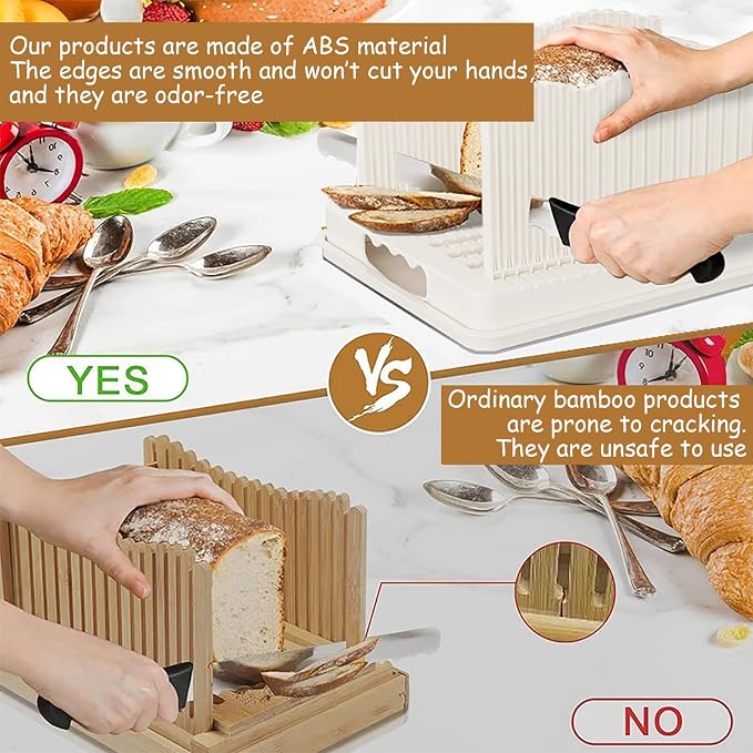 Adjustable Bread Slicer for Bagels, Toast, Homemade Loaves - Foldable Cutter with Crumb Container | Effortless Thin/Thick Slices