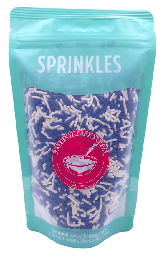 NCS Dark Blue & White Jimmies Edible Sprinkles – Cupcake, Cake & Cookie Decorations, 7 oz