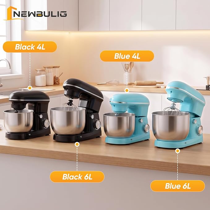 NEWBULIG Stand Mixer, Kitchen Aid Mixers Alternative, 300W 6.3Qt 10-Speed Electric Standing Mixer with Dough Hook, Whisk, Beater & Multi-Cover for Baking, Cakes and Home Cooking Needs