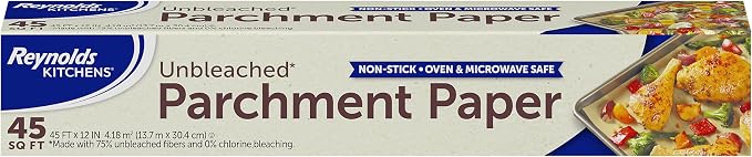 Reynolds Kitchens Unbleached Parchment Paper Roll, Non Stick Parchment Paper for Cooking and Baking, Oven Safe up to 425 Degrees, Chlorine-Free, 45 Feet x 12 Inches, 45 Total Sq. Ft.