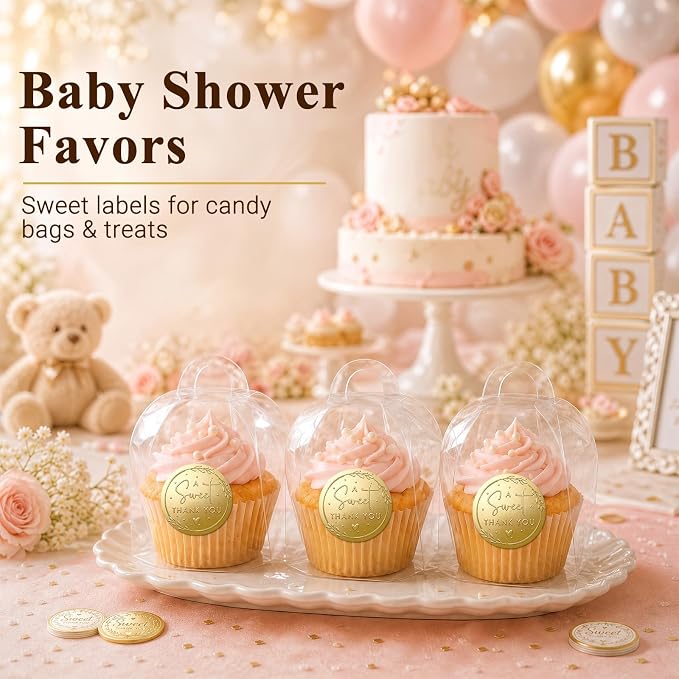100 x A Sweet Thank You Embossed Sticker Labels Wedding Party Shower Favor Raised Gold Foil Stickers Sweet Treat Sticker for Wedding 1.57” (Gold)