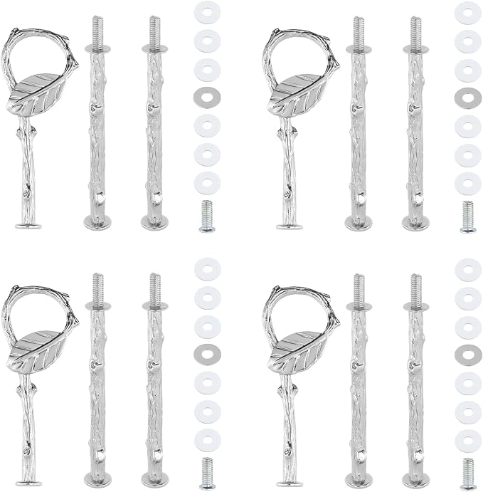 4 Set 3 Tier Leaf Cake Stand Centre Handle Fittings for Food Stand | Fruit Heavy Plate Handle Fittings, Cupcake Stand Hardware Fittings, Cake Tray Stand Handles(Silver, 3-Tier, 4Pcs)