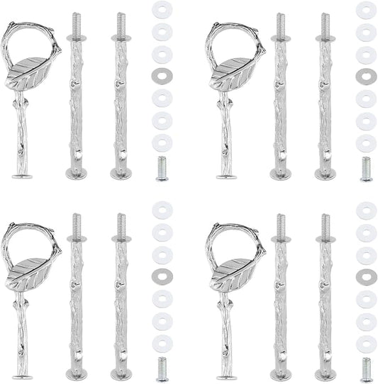 4 Set 3 Tier Leaf Cake Stand Centre Handle Fittings for Food Stand | Fruit Heavy Plate Handle Fittings, Cupcake Stand Hardware Fittings, Cake Tray Stand Handles(Silver, 3-Tier, 4Pcs)