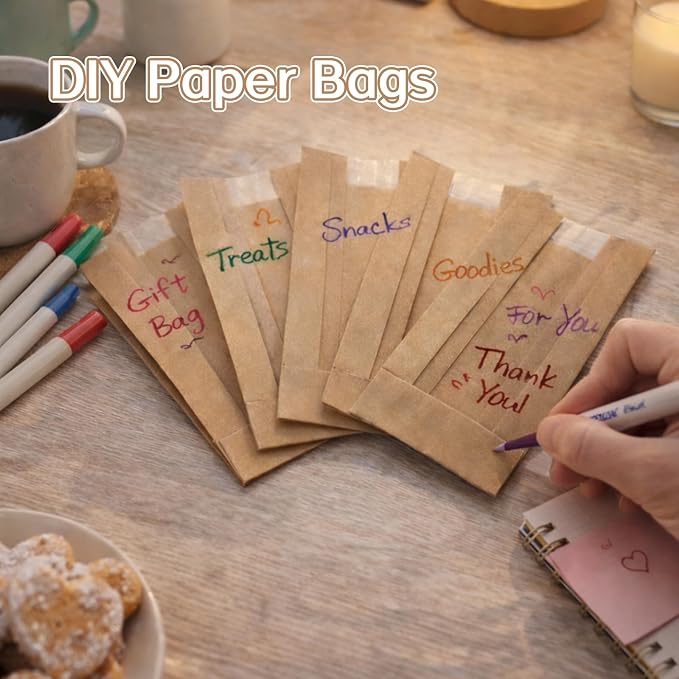 WIKDAY Bakery Bags with Window 25PCS Paper Cookie Bags Small Pastry Bags for Baked Goods Gift Giving Snack Treat Desert Packaging Storage Includes 25PCS Label Seal Stickers 3.5x2.3x7.5in