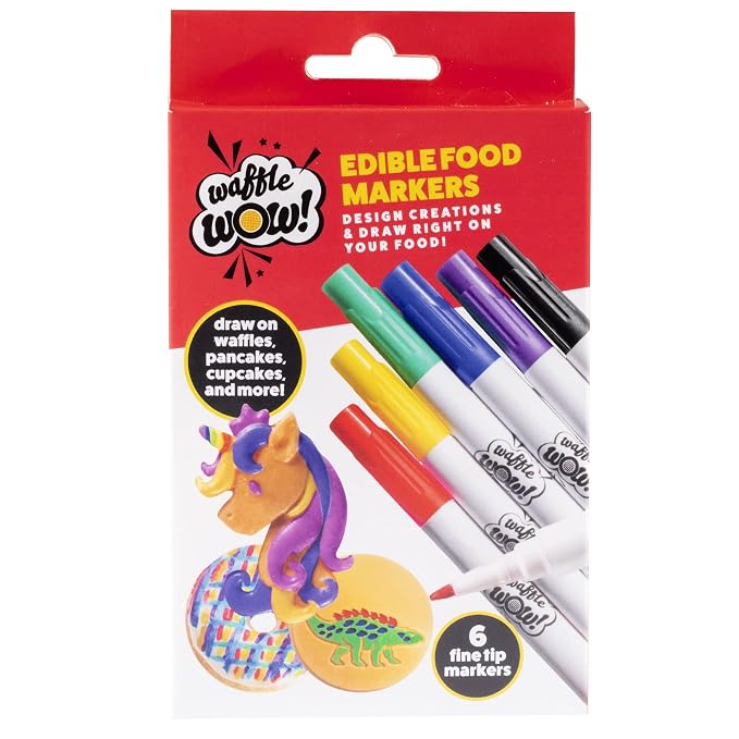 Food Coloring Markers, 6 pc Edible Pen Set for Decorating Drawing & Coloring on Cake Waffles Pancake Cookies Bread & Desserts w Fine Precision Tip, Food Grade Gourmet Writer Decorator