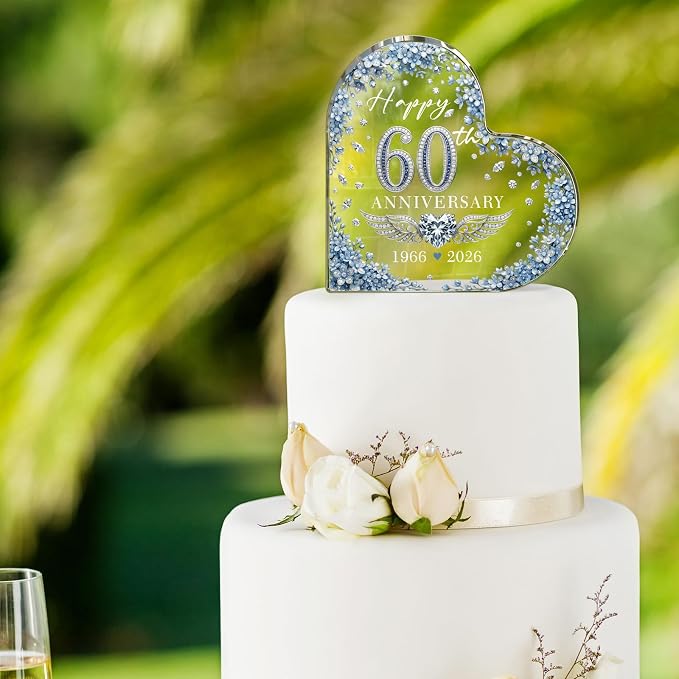 60th Wedding Anniversary Acrylic Cake Topper,60th Anniversary Decorations & Keepsake Gift for Couples(60th Anniversary)