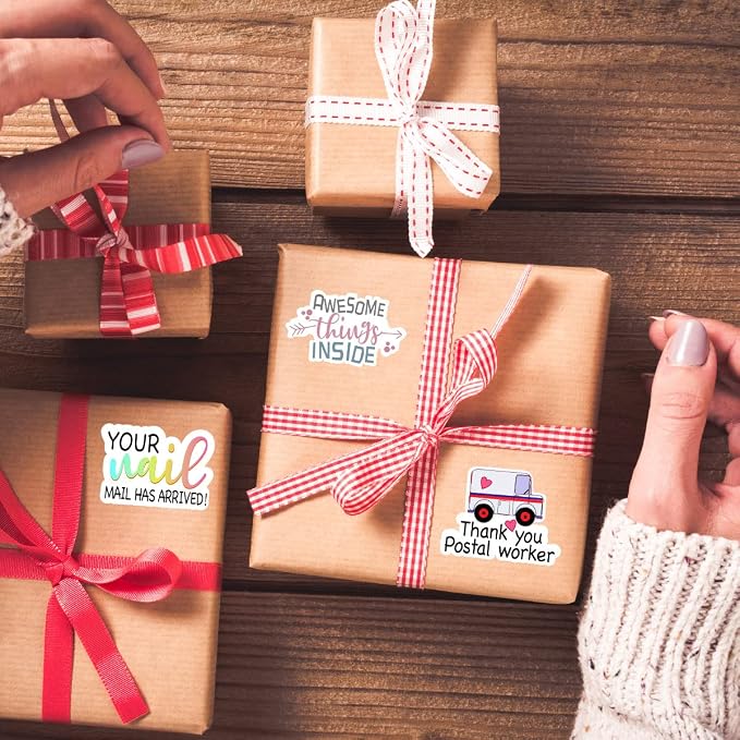 Wailozco Awesome Things Inside & Thank You Handmade Stickers - Small Shop & Online Retailer Labels, 500 Per Roll