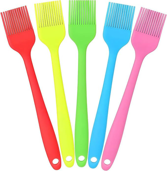 Silicone Basting Pastry Brush, 5 PCS Heat Resistant Food Brush Set, One-Piece Design, Stainless Steel Core Oil Brush of Baking, BBQ, Spreading Oil, Butter, Grilling, Marinade, Dishwasher Safe