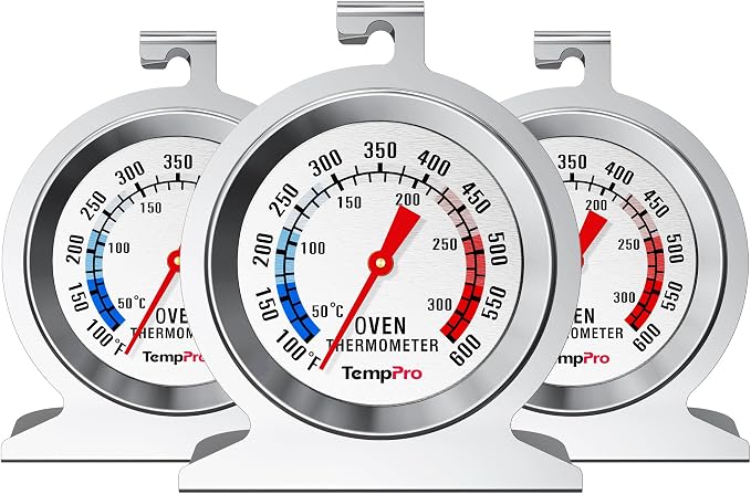 TempPro 3-Pack Oven Thermometer for Gas Oven, 50-300°C/100-600°F Smoker Temperature Gauge with 431 Stainless Steel, Analog Instant Read Cooking Thermometer (Previously ThermoPro)
