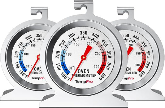 TempPro 3-Pack Oven Thermometer for Gas Oven, 50-300°C/100-600°F Smoker Temperature Gauge with 431 Stainless Steel, Analog Instant Read Cooking Thermometer (Previously ThermoPro)
