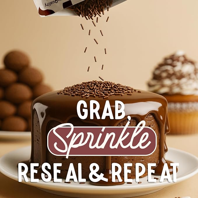 Snackathon Sprinkles for Baking & Decorating, Chocolate Sprinkles, 2.2 LB Bulk Brown Jimmies in Resealable Pouch – Rich Cocoa Flavor for Cupcakes, Cookies, and Desserts