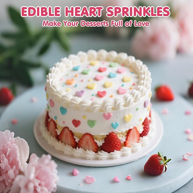 Edible Confetti Sprinkles,Colorful Heart-Shape Cake Decoration,Rainbow Round Candy for Cake Decorating,Pastel Sprinkles for Desserts Baking,Perfect For Birthday Party,Festival Day Baking Supplies