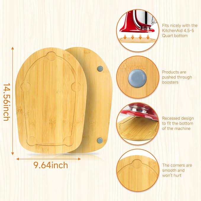 Mixer Slider for Kitchen Aid 4.5-5 Qt Tilt Head Stand Mixer, Bamboo Appliance Sliding Mat for Kitchenaid Artisan 4.5-5 Qt, Kitchen Countertop Accessories Moving Tray Attachments, With Foot Slots
