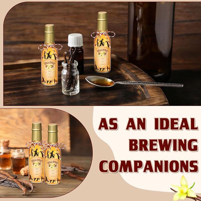 Tioncy 16 Pcs Empty Vanilla Extract Bottles for Homemade Vanilla Jar Glass Bottle with Cap, Shrink Band, Sticker DIY Crafts Wedding Gift Food Storage Canister for Bean(Gold,5 oz)