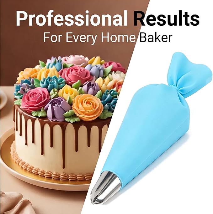 No. 131 Stainless Steel 6-Petal Flower Piping Tip with Reusable Silicone Piping Bag – Cake Decorating Supplies for Cupcakes, Cookies, and Baking