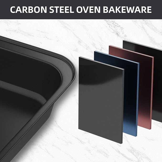 CasaCulina Baking Pans Set, 5-Piece Nonstick Bakeware Sets with Round/Square Cake Pan, Muffin Loaf Roast Pan, Baking Sheets for Oven, Kitchen Cookware Sets Baking Tray Baking Supplies, Black