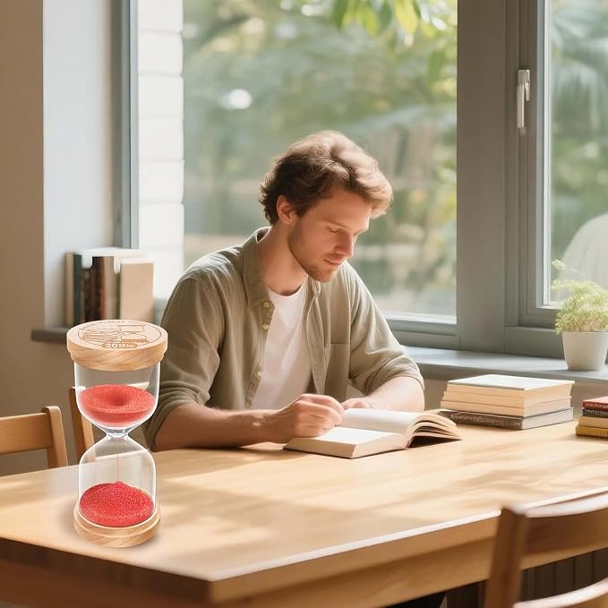 1 Minute Sand Timer, Wooden Hourglass Sand Clock, Small Beech Wood Red Hour Glass, One Minutes Sandglass for Brushing Teeth, Reloj De Arena, Classroom, Game, Kitchen, Home, Office