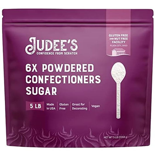 Judee’s 6X Powdered Confectioners Sugar 5 lb - 100% Non-GMO, Gluten-Free, and Nut-Free - 6X Size Perfect for Icing, Frosting, and Dusting Baked Goods