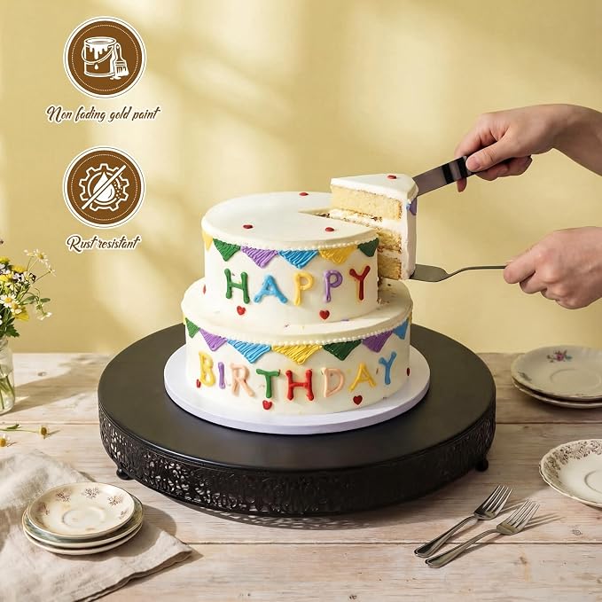 Wenqik 18 Inch Black Cake Stand Set Metal Round Cupcake Dessert Stand with Cake Cutting, Spatula Wedding Cupcake Pastry Display Candy Holder Display for Wedding Party Birthday Baby Shower(Classic)